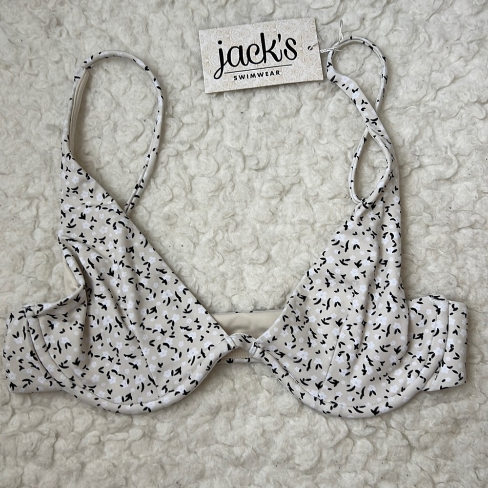 Jack’s Surfboards x Callan SANDRA Bikini Top Tan Floral Print Sz M NWT NEW